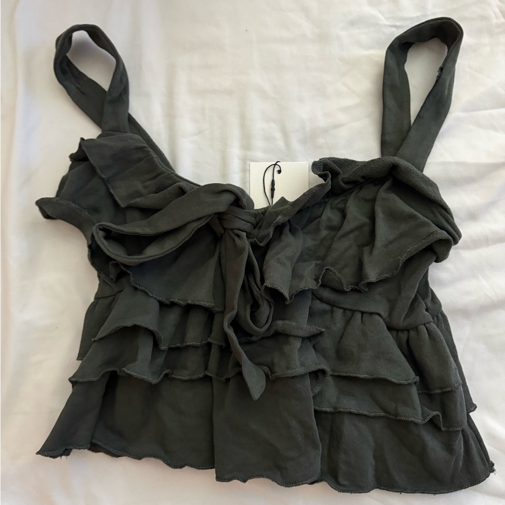 Zara Green Ruffled Bow Top